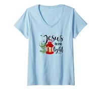Mujer Jesús La Luz Verdadera, Versículo de la Biblia Cita Religiosa, Navidad Camiseta Cuello V