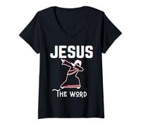Mujer Jesús La Palabra Luv Diversión Dioses Amor Cristiano Pascua Navidad Camiseta Cuello V