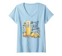 Mujer Jesus Lemonade Faith Quote Life Gave Me Lemons Christian Camiseta Cuello V