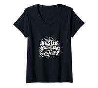 Mujer Jesús lo Cambia Todo la fe Cristiana Camiseta Cuello V