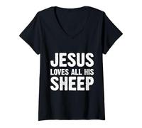 Mujer Jesus Loves All His Sheep Camiseta Cuello V