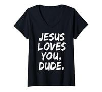Mujer Jesus Loves You Amigo Cristiano Creyente Fe Dios Religioso Camiseta Cuello V