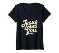 Mujer Jesus Loves You because Jesus is God Camiseta Cuello V