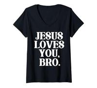 Mujer Jesus Loves You Bro Christian Believer Faith God Religious Camiseta Cuello V