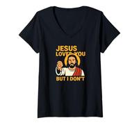Mujer Jesus Loves You But I Don’t Funny Sarcastic Christian Humor Camiseta Cuello V