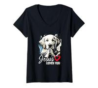 Mujer Jesus Loves You Labrador Retriever Perro Religioso Cristiano Camiseta Cuello V