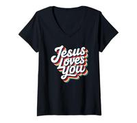 Mujer Jesus Loves You Retro Vintage Christian Men Women Kids Camiseta Cuello V