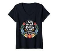 Mujer Jesus Made Me A Fisher of Men I Catch He Cleans - Camiseta Cuello V