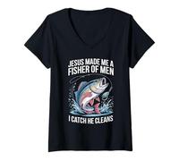 Mujer Jesus Made Me A Fisher of Men I Catch He Cleans Camiseta Cuello V
