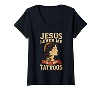 Mujer Jesús Me Ama Y Mis Tatuajes Camiseta Cuello V