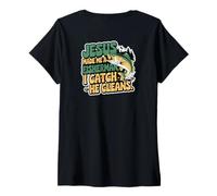 Mujer Jesús me Hizo un Pescador Que atrapo Que Limpia Camiseta Cuello V