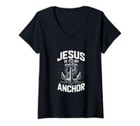 Mujer Jesús Mi Ancla Dios Diseño Cristiano Camiseta Cuello V