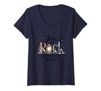 Mujer Jesus My Rock My Foundation se mantiene firme Camiseta Cuello V