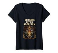 Mujer Jesús Natividad Oh Ven Déjanos Adorarlo Vintage Adulto Camiseta Cuello V