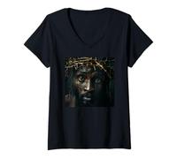 Mujer Jesús Negro, Cristianismo, Iglesia, Cristo, Jesús Camiseta Cuello V
