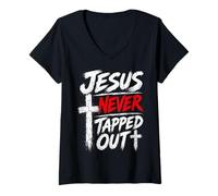 Mujer Jesus Never Tapped out Christian Wrestling Apparel Camiseta Cuello V