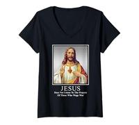 Mujer Jesús no Escucha Las oraciones de los Que Hacen la Guerra Camiseta Cuello V