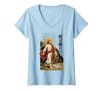 Mujer Jesus Resurrection Christian Manga Muerte Derrotado Anime Art Camiseta Cuello V