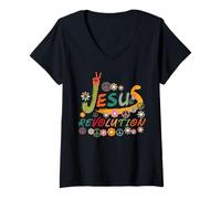 Mujer Jesús Revolución Signo de la Paz Retro Años 60 70 Hippie Camiseta Cuello V