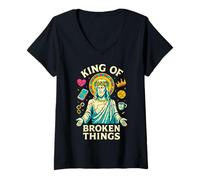 Mujer Jesús Rey de Las Cosas Rotas Christian Healing Inspirador Camiseta Cuello V