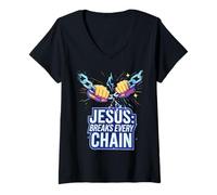 Mujer Jesús rompe todas las cadenas Camiseta Cuello V