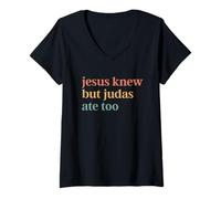 Mujer Jesús sabía pero Judas también comió Camiseta Cuello V