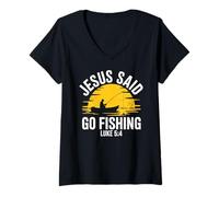 Mujer Jesus Said Go Fishing - Verso de la Biblia Christian Fisherman Camiseta Cuello V