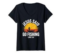 Mujer Jesus Said Go Fishing - Verso de la Biblia Christian Fisherman Camiseta Cuello V