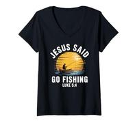 Mujer Jesus Said Go Fishing - Verso de la Biblia Christian Fisherman Camiseta Cuello V