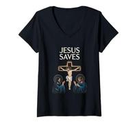 Mujer Jesús Salva a Creyente de fe Cristiana seguidor Devoto Camiseta Cuello V