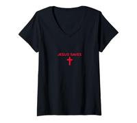 Mujer Jesús Salva Cruz Sutil Fe Cristiana Mínimo Religioso Camiseta Cuello V