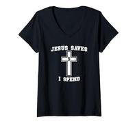 Mujer Jesús Salva yo gasto Cristiano Divertido Camiseta Cuello V