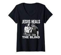 Mujer Jesús Sana a los Ciegos Gracioso árbitro de béisbol sóftbol Camiseta Cuello V