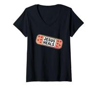 Mujer Jesús Sana Vendaje edificante fe Creer Corazones Camiseta Cuello V