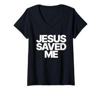 Mujer Jesus Saved Me, God Love Christian Faith Worship Religious Camiseta Cuello V