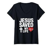 Mujer Jesús Saved My Life Christian Faith Camiseta Cuello V