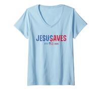 Mujer Jesus Saves American 2026 250 Years Christian 4th of July Camiseta Cuello V