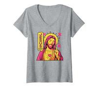 Mujer Jesus Saves Christian Anime Sacred Heart Manga Pop Art Rosa Camiseta Cuello V