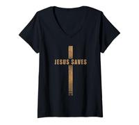 Mujer Jesus Saves - John 3:16 Whosoever Believes in Him Cross Camiseta Cuello V