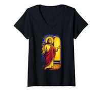 Mujer Jesús sosteniendo la ilustración Clave, diseño de Arte Cristiano Camiseta Cuello V