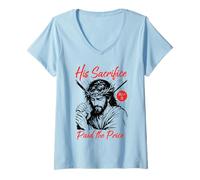 Mujer Jesús Su Sacrificio Pagó El Precio Christian Manga Sketch Camiseta Cuello V