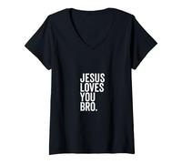 Mujer Jesús te ama, Hermano, Divertida fe Cristiana, Esperanza, Confianza en Dios Camiseta Cuello V