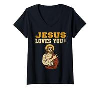 Mujer Jesús te ama Hermano Divertido fe Cristiana Jesús Camiseta Cuello V