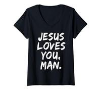 Mujer Jesús te ama Hombre Cristiano Creyente Fe Dios Religioso Camiseta Cuello V