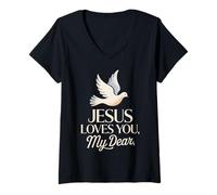 Mujer Jesús te ama, mi Querido Dulce Mensaje Cristiano. Camiseta Cuello V