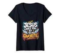 Mujer Jesús te ama Pero yo Soy su Favorito, Humor Cristiano Camiseta Cuello V