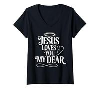 Mujer Jesús te ama, Querida, Linda fe Cristiana Camiseta Cuello V