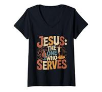 Mujer Jesus The One Who Serves Pickleball religioso Camiseta Cuello V