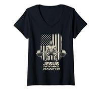 Mujer Jesus The Ultimate Deadlifter - Divertido gráfico de Levantamiento de Pesas Camiseta Cuello V