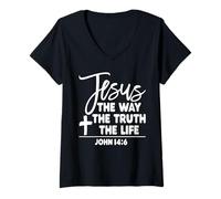 Mujer Jesús The Way The Truth The Life Camiseta Orgullo de la Biblia Camiseta Cuello V